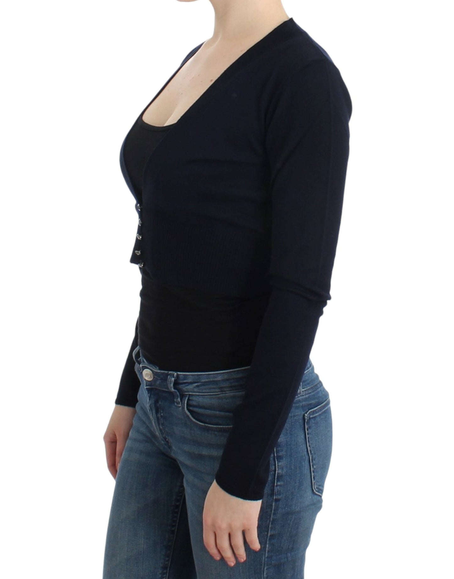 Black cropped wool cardigan