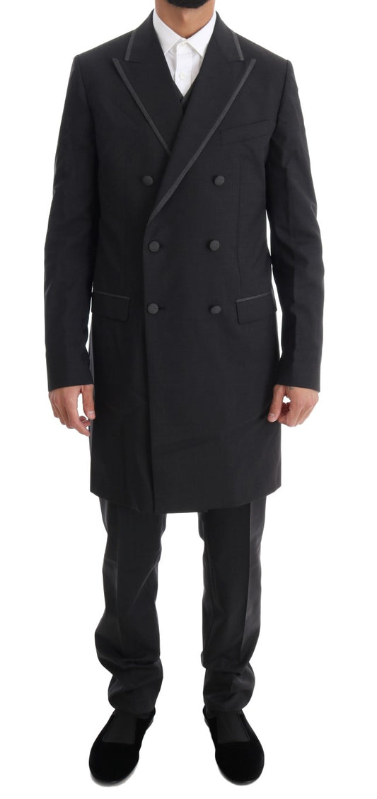 Gray Wool Stretch 3 Piece Two Button Suit