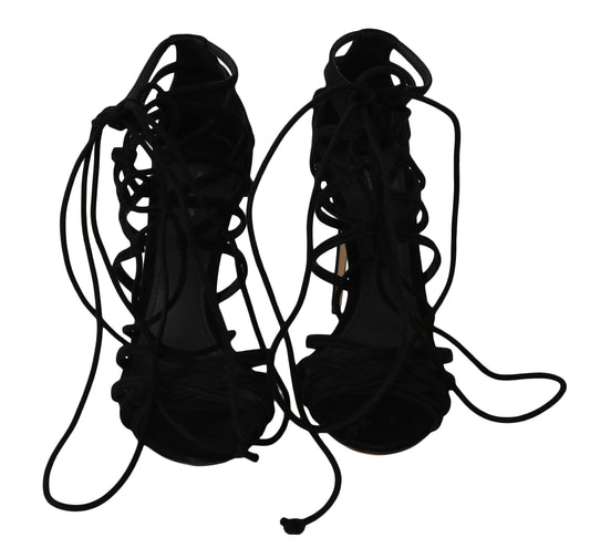 Black Suede Strap Stilettos Sandals